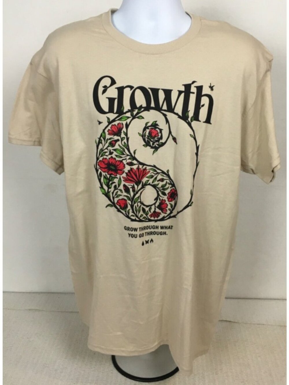 DOM T shirt Unisex Size L Tan with Growth and Grown Through What You Go Through
